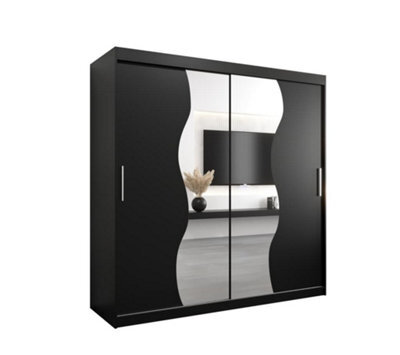 Arte Madrid Contemporary 2 Mirrored Sliding Door Wardrobe 9 Shelves 2 Rails Black Matt (H)2000mm (W)2000mm (D)620mm - image 1