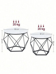 LEDREM Round Coffee Tables, Set Of 2 Side Tables, Modern Style, Removable Tabletop, Steel Frame, For Living Room - thumbnail 6