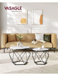 Vasagle Round Coffee Tables, Set Of 2 Side Tables, Modern Style, Removable Tabletop, Steel Frame, For Living Room
