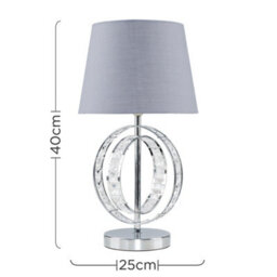 Valuelights Rothwell Chrome Acrylic Jewel Intertwined Double Hoop Design Table Lamp With Grey Light Shade - thumbnail 7