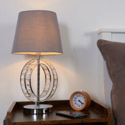 Valuelights Rothwell Chrome Acrylic Jewel Intertwined Double Hoop Design Table Lamp With Grey Light Shade - thumbnail 5