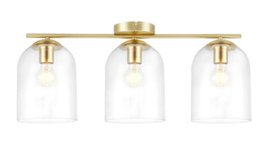 GoodHome Thestias Satin Glass & Metal Brass Effect 3 Lamp Ceiling Light - image 1