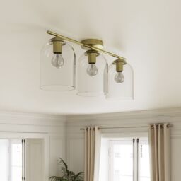 GoodHome Thestias Satin Glass & Metal Brass Effect 3 Lamp Ceiling Light - thumbnail 5