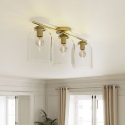 GoodHome Thestias Satin Glass & Metal Brass Effect 3 Lamp Ceiling Light - thumbnail 2