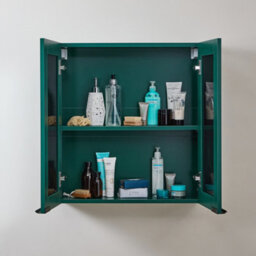 Homestylestore 600 X 650mm Dark Green Wall Mounted Mirrored Door Bathroom Cabinet And Aged Bronze Finger Pull Handles - thumbnail 2