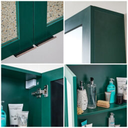 Homestylestore 600 X 650mm Dark Green Wall Mounted Mirrored Door Bathroom Cabinet And Aged Bronze Finger Pull Handles - thumbnail 3