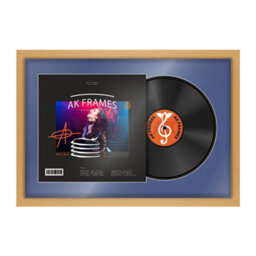 "AK Frames 25X17"" Country Pine Modern Vinyl Record Frame With Blue Mount For 12 Inch Lp Cover & Disc - Overlapped Design" - thumbnail 1