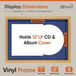 "AK Frames 25X17"" Country Pine Modern Vinyl Record Frame With Blue Mount For 12 Inch Lp Cover & Disc - Overlapped Design" - thumbnail 2
