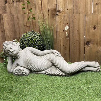 Stunning Stone Cast Reclining Buddha Ornament - image 1