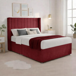 Luxury Red Plush Milan Small Double Bed Frame With Mattress 54 Inches Wingback Headboard 2 Footend Storage Drawers - thumbnail 3
