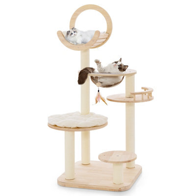 Costway 4-In-1 Wooden Cat Tower Large Modern Cat Tree Tower Multi-Level Cat Play Center - image 1