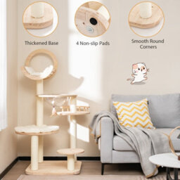 Costway 4-In-1 Wooden Cat Tower Large Modern Cat Tree Tower Multi-Level Cat Play Center - thumbnail 8