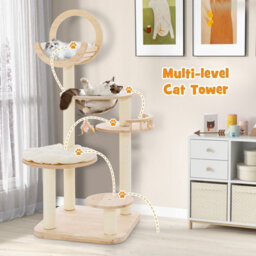 Costway 4-In-1 Wooden Cat Tower Large Modern Cat Tree Tower Multi-Level Cat Play Center - thumbnail 3