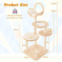 Costway 4-In-1 Wooden Cat Tower Large Modern Cat Tree Tower Multi-Level Cat Play Center - thumbnail 2