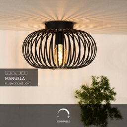 Lucide Manuela Vintage Flush Ceiling Light 39.5Cm- 1Xe27 - Black - thumbnail 3