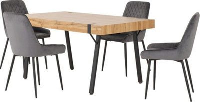 Seconique Treviso Light Oak Effect And Black Dining Set With Grey Velvet Avery Chairs - image 1