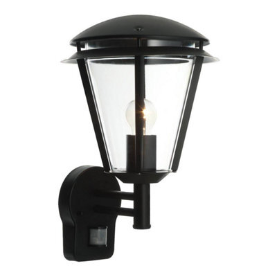 Luminosa Lighting Luminosa Inova Pir 1 Light Outdoor Wall Lantern Matt Black, Clear Polycarbonate Ip44, E27 - image 1