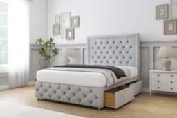 "Sloomy Vienna Silver Naples Divan Bed Set 2 Drawers Left Side With 54"" Floor Standing & 12"" Footboard 2'6 Small Single" - thumbnail 3