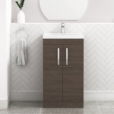 Royal Bathrooms Turin Grey Elm 500mm Floor Standing Vanity Unit 2 Door With Mid-Edge Basin Sink - image 1