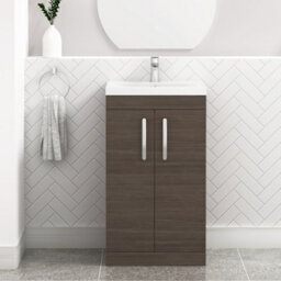 Royal Bathrooms Turin Grey Elm 500mm Floor Standing Vanity Unit 2 Door With Mid-Edge Basin Sink - thumbnail 1