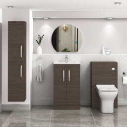 Royal Bathrooms Turin Grey Elm 500mm Floor Standing Vanity Unit 2 Door With Mid-Edge Basin Sink - thumbnail 2