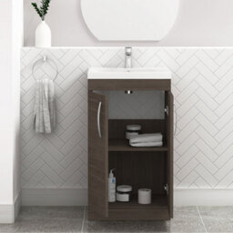 Royal Bathrooms Turin Grey Elm 500mm Floor Standing Vanity Unit 2 Door With Mid-Edge Basin Sink - thumbnail 3