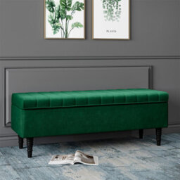 Living And Home Green Modern Velvet Upholstered Storage Ottoman Bench With Padded Wood Legs W 1260 X D 440 X H 460 mm - thumbnail 2