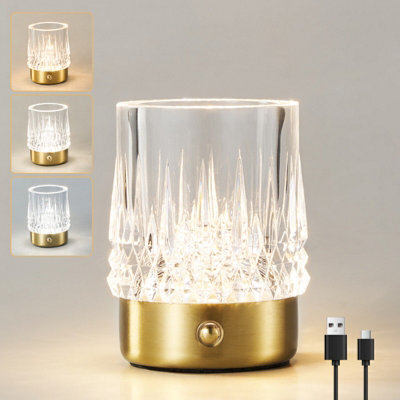 Harper Living Rechargeable Table Lamp, Small Battery Operated Desk Lamp, Cylindrical Shade, Gold Finish - image 1