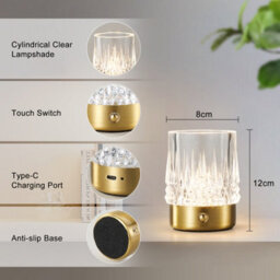 Harper Living Rechargeable Table Lamp, Small Battery Operated Desk Lamp, Cylindrical Shade, Gold Finish - thumbnail 7