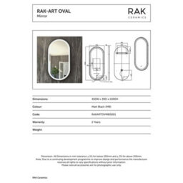 RAK Ceramics Rak Art Oval Matt Black Led Illuminated Bathroom Mirror With Touch Sensor & Demister Pad, 450 X 1000mm - thumbnail 2