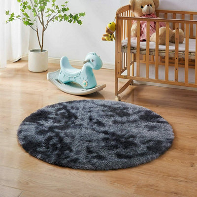 Dark Grey Round 120Cm Large Soft Touch Rug Antiskid Shaggy Rug Fluffy Bedroom Rugs Modern Tie-Dye Carpet - image 1