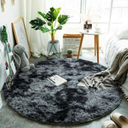 Dark Grey Round 120Cm Large Soft Touch Rug Antiskid Shaggy Rug Fluffy Bedroom Rugs Modern Tie-Dye Carpet - thumbnail 3