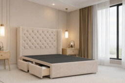 "Nexus Windsor Plush Divan, Pebble, 54"" Winged Hb, 2 Drawers Foot-End, Open Coil Mattress, King" - thumbnail 4