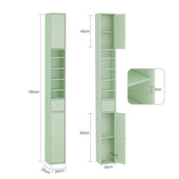 Sobuy Bzr34-Ii-Gr,tall Bathroom Storage Cabinet - Slim Bathroom Unit,compact Bathroom Furniture,light Green,w20Xd20Xh180 - thumbnail 3