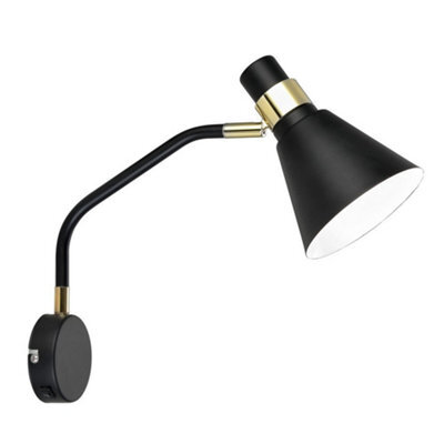 Luminosa Lighting Luminosa Industrial And Retro Wall Lamp Black Matt, Gold 1 Light With Black Matt, White Shade, E14