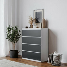 Urbn-Living Urbnliving 89Cm Height 4 Black Drawer Skagen Grey Wooden Bedroom Chest Cabinet No Handle Storage Cupboard - thumbnail 1