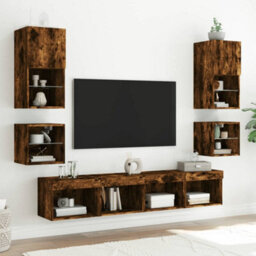 Berkfield Durable Tv Wall Cabinets With Led Lights 2 Pcs Smoked Oak 30X28.5X30 Cm - thumbnail 5