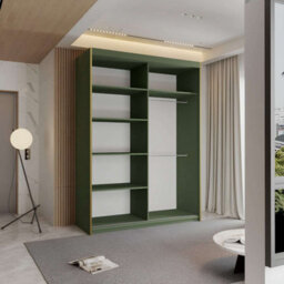 M N Furniture Ltd Wardrobe With Led Light Modern 2 Or 3 Door Sliding Wardrobe-Golden Trim Bedroom Cabinet 150Cm,203Cm,250Cm (Green 150Cm) - thumbnail 3