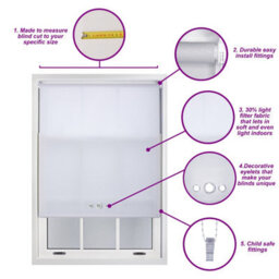 Furnished Made To Order Daylight Roller Blind - White With Triple Round Eyelet (W)60Cm X (L)210Cm - thumbnail 7
