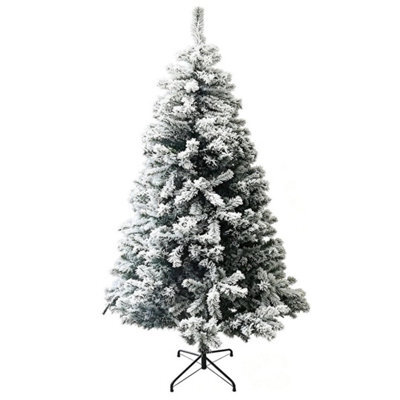 7Ft White Snow Flocked Green Artificial Christmas Tree 800 Tips Metal Stand Xmas - image 1