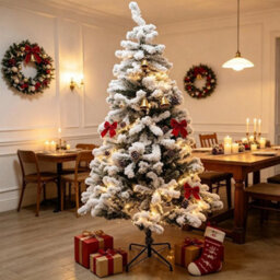 7Ft White Snow Flocked Green Artificial Christmas Tree 800 Tips Metal Stand Xmas - thumbnail 4