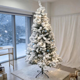 7Ft White Snow Flocked Green Artificial Christmas Tree 800 Tips Metal Stand Xmas - thumbnail 5