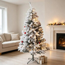7Ft White Snow Flocked Green Artificial Christmas Tree 800 Tips Metal Stand Xmas - thumbnail 2