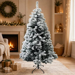 7Ft White Snow Flocked Green Artificial Christmas Tree 800 Tips Metal Stand Xmas - thumbnail 3