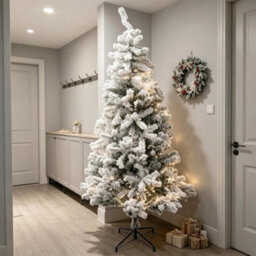 7Ft White Snow Flocked Green Artificial Christmas Tree 800 Tips Metal Stand Xmas - thumbnail 6