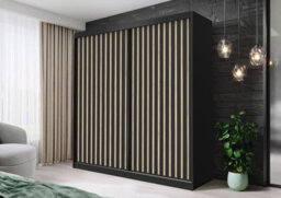 Fhi Wales 150Cm Black Sliding Door Wardrobe Modern Bedroom Storage With Shelves And Hanging Rails - thumbnail 1