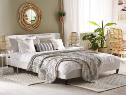 Beliani Bed Velvet Fitou 180 X 200 Cm (Eu Super King) White - thumbnail 2