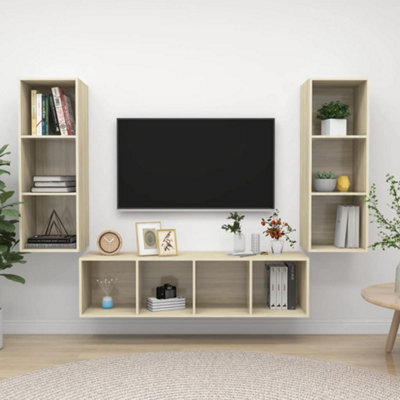 Berkfield 3 Piece Tv Cabinet Set Sonoma Oak Engineered Wood - image 1