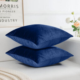Ameha Navy Embossed Velvet Cushion Cover Set Of 2, Breathable Anti Allergic Zip Closure, 18X18 Inch - thumbnail 3