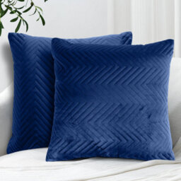 Ameha Navy Embossed Velvet Cushion Cover Set Of 2, Breathable Anti Allergic Zip Closure, 18X18 Inch - thumbnail 1